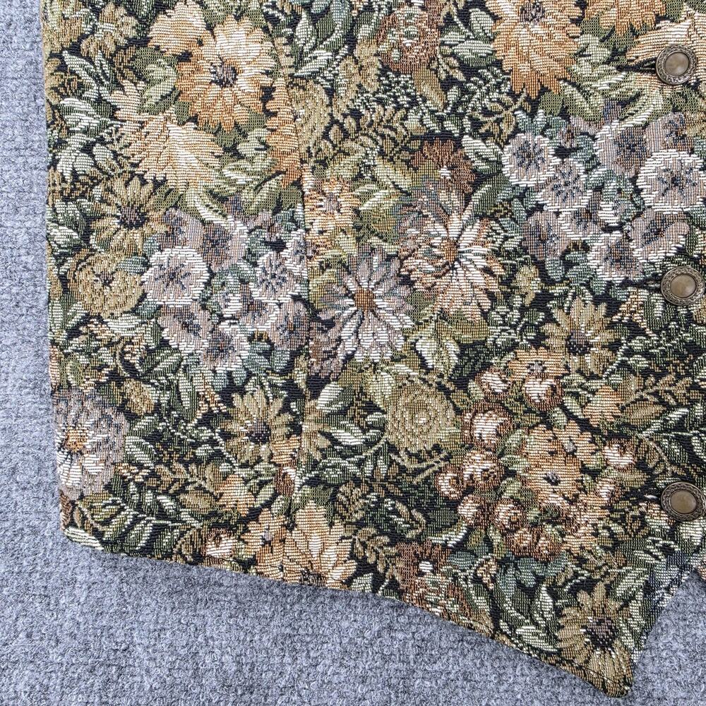 Vintage LL Bean Vest Womens 16 Floral Tapestry Button Front Belted Lined USA - Picture 10 of 15